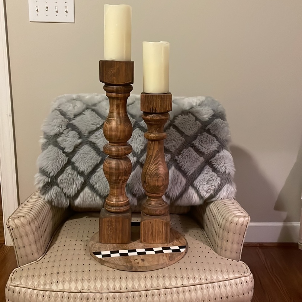 Beautiful hand-turned wooden pair of candle sticks